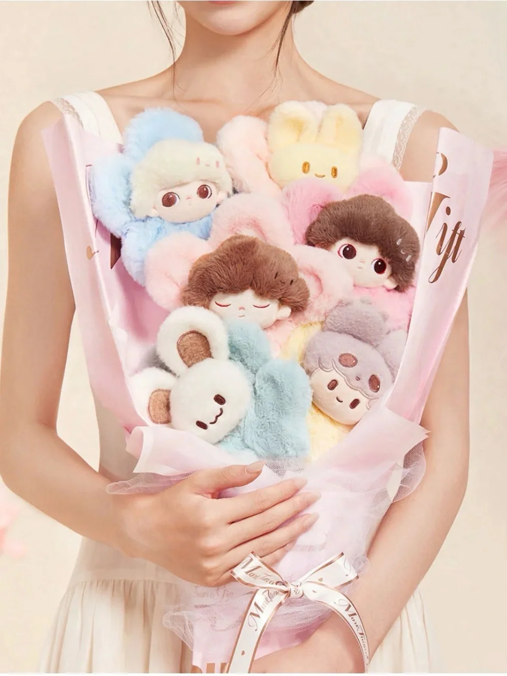 Plush Character Bouquet - Pink Multi-Color Soft Toy Set